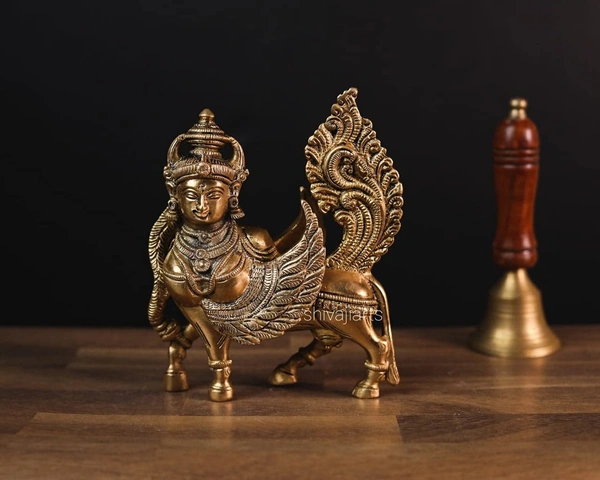 shri valli 7" kamadhenu cow and calf idol brass statue with wooden base