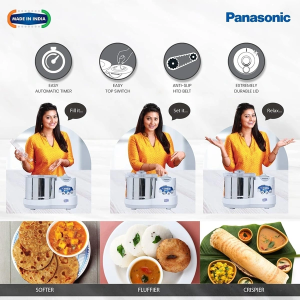 panasonic Panasonic 2L Table Top Stone Super Wet Grinder with Automatic Timer, White, 110V