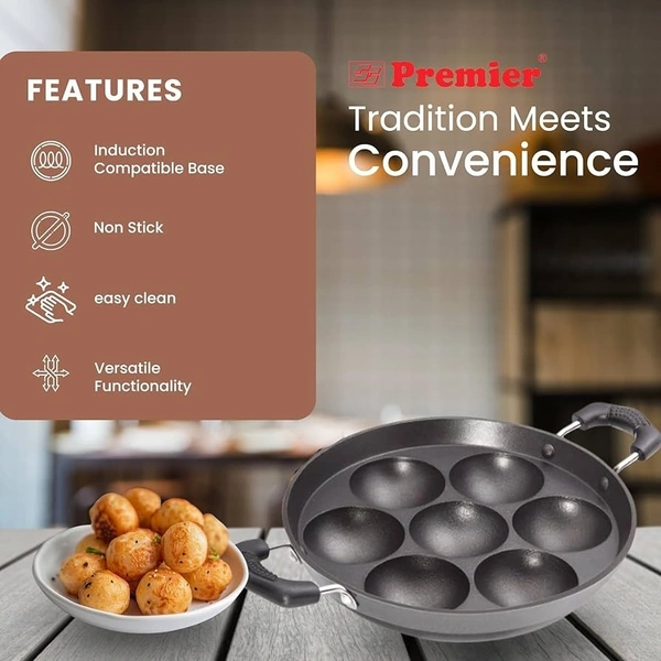 premier induction bottom non-stick small paniyara pan with glass lid (supreme)