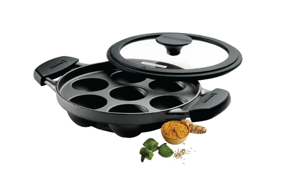 tramontina paniyarakkal with glass lid (cast iron) - 20cm