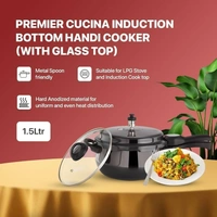premier cucina trendy black handi pressure cooker with glass lid 1.5 ltr - 3.0