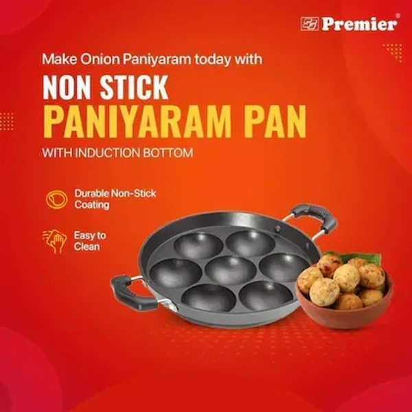 premier induction bottom non-stick small paniyara pan with glass lid (supreme)