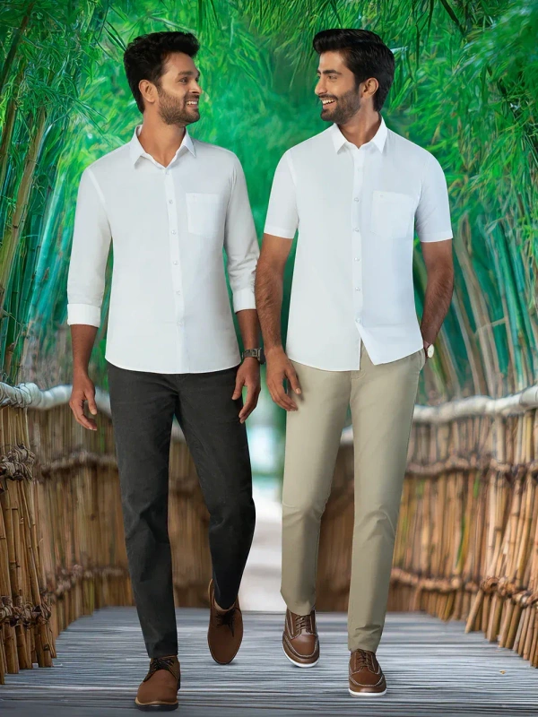 ramraj bamboo prestigious fit half sleeve cream colour shirt - Size 44cm