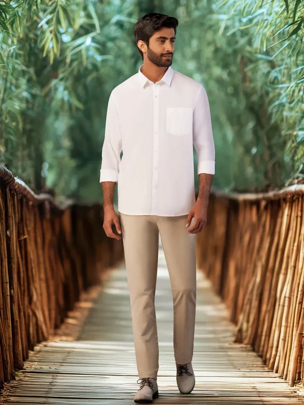 ramraj bamboo prestigious fit half sleeve cream colour shirt - Size 44cm