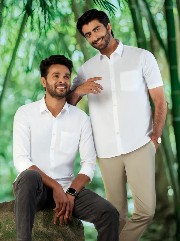 ramraj bamboo prestigious fit half sleeve cream colour shirt - Size 44cm
