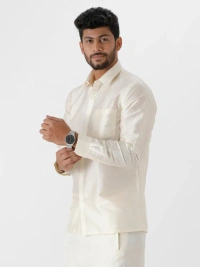 ramraj silk look prestigious fit full sleeve cream colour shirt - Size 44cm