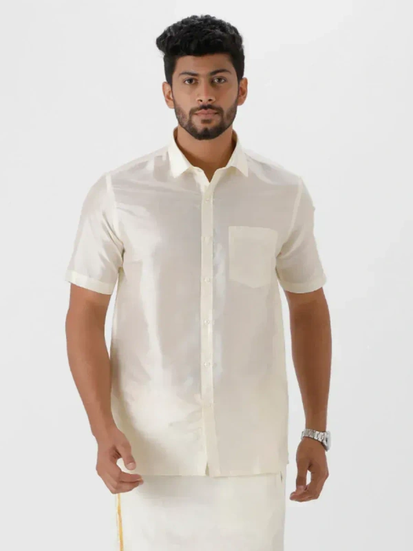 ramraj silk look prestigious fit half sleeve cream colour shirt - Size 42cm