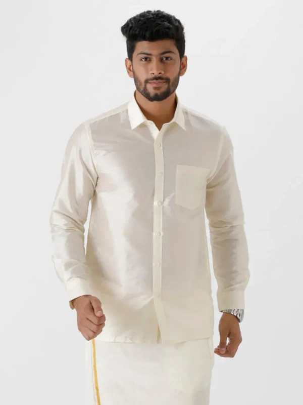 ramraj silk look prestigious fit half sleeve cream colour shirt - Size 42cm