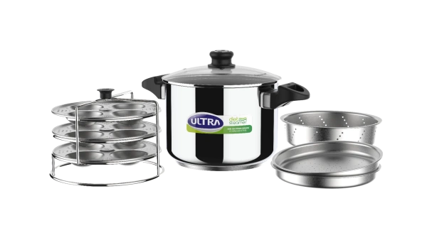 Ultra 5.6ltr Ss Steamer Pot -1N, SS Stand -1N,Toughened Glass Lid With Knob-1N