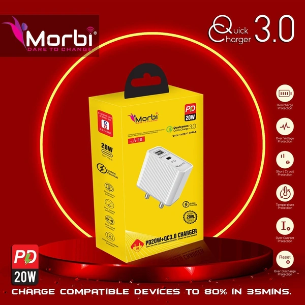 Morbi 3.0 Quick Charger - PD 20W - Overcharged Protection 