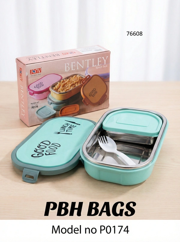 PBH BAGS Premium Lunch Box (Model P0174) – Jony Bentley Series | Leak-Proof Stainless Steel Tiffin with Dip Container & Spork - Pelorous
