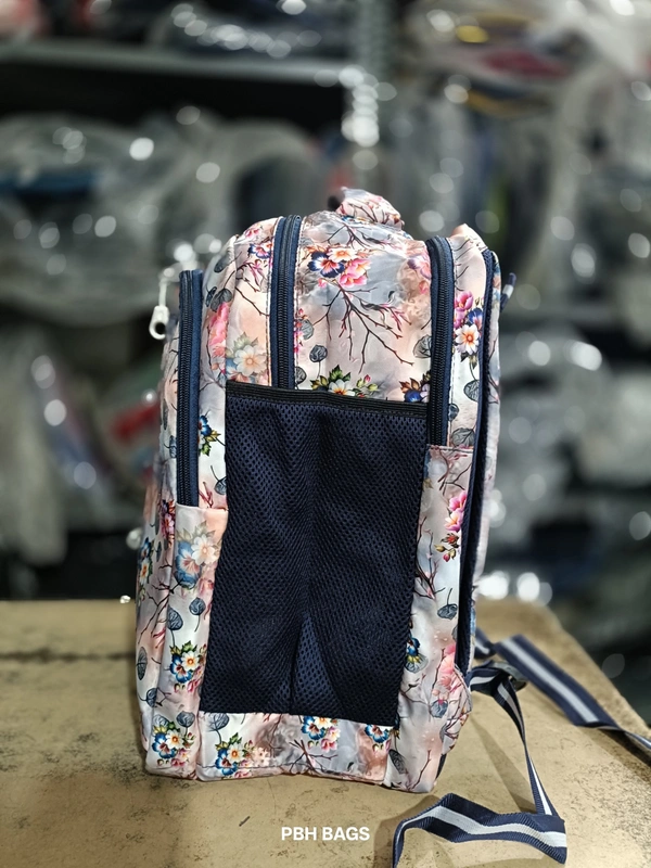PBH P012 Genie Stylish Floral Print Backpack - 4 Compartment School/College Bag Padded Back - Barley Corn, 16*14*6