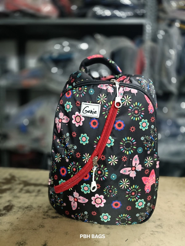 PBH P012 Genie Stylish Floral Print Backpack - 4 Compartment School/College Bag Padded Back - Black Forest, 18*14*6