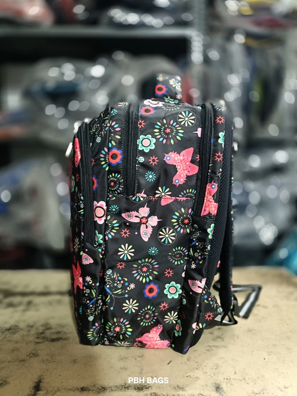 PBH P012 Genie Stylish Floral Print Backpack - 4 Compartment School/College Bag Padded Back - Black Forest, 18*14*6