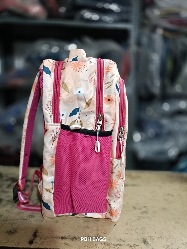 PBH P012 Genie Stylish Floral Print Backpack - 4 Compartment School/College Bag Padded Back - Olivetone, 18*14*6