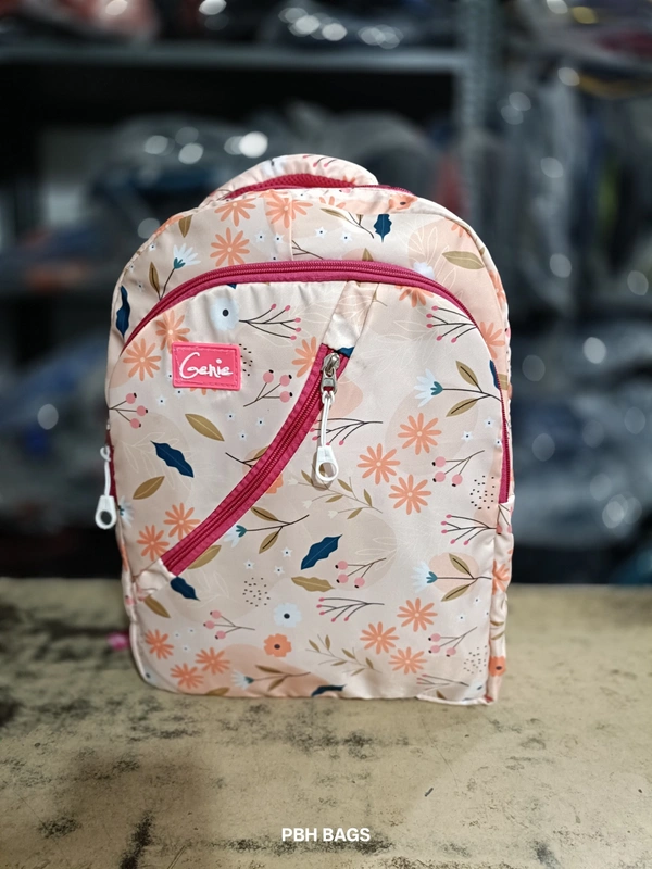 PBH P012 Genie Stylish Floral Print Backpack - 4 Compartment School/College Bag Padded Back - Olivetone, 18*14*6
