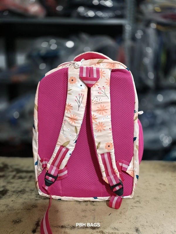 PBH P012 Genie Stylish Floral Print Backpack - 4 Compartment School/College Bag Padded Back - Olivetone, 18*14*6