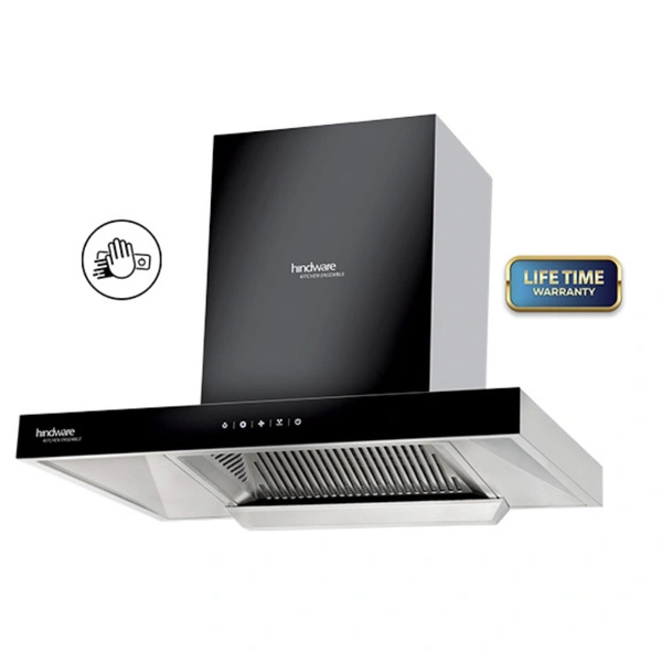 Hindware ALICIA PLUS 75 AUTO CLEAN CHIMNEY - ss & black, 75cm