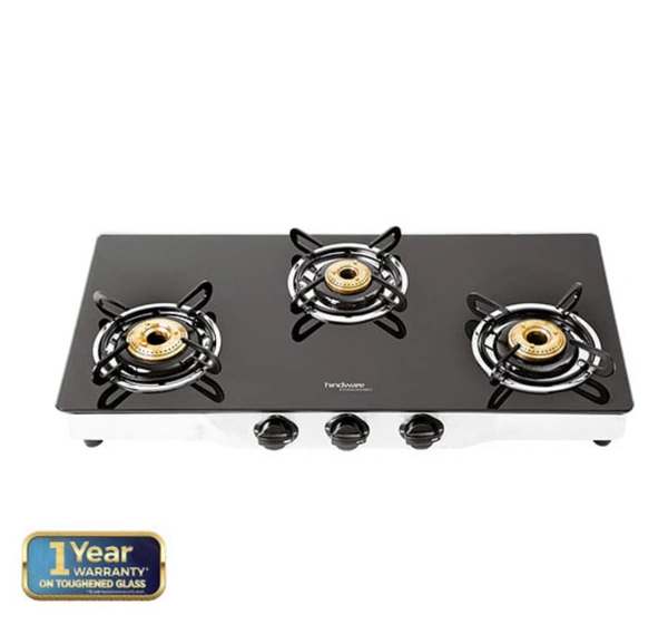 Hindware ARMO GL 3B GLASS COOKTOP - Dimensions (LxwxD)770x380x130 mm, black & ss (white)