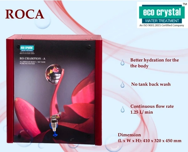 Eco Crystal RO Champion – A ROCA (RO Water Filter) - Bright Red, 41L x 32W x 45H Centimeters