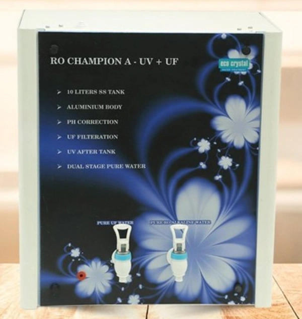 Eco Crystal  RO Champion A UV DF Purifier - White, Size (LxWxH): 410 X 270 X 450 mm