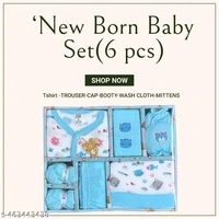 New Born Baby Gift Combo Pack β 6 Pcs | 100% Cotton | Unisex Clothing Set (0β3 Months) - Malibu, 0-3 Month, Clothing Set