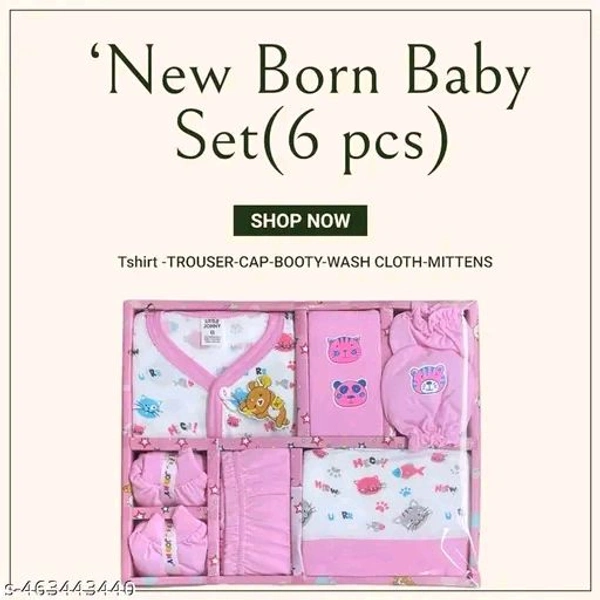 New Born Baby Gift Combo Pack β 6 Pcs | 100% Cotton | Unisex Clothing Set (0β3 Months) - Illusion, 0-3 Month, Clothing Set