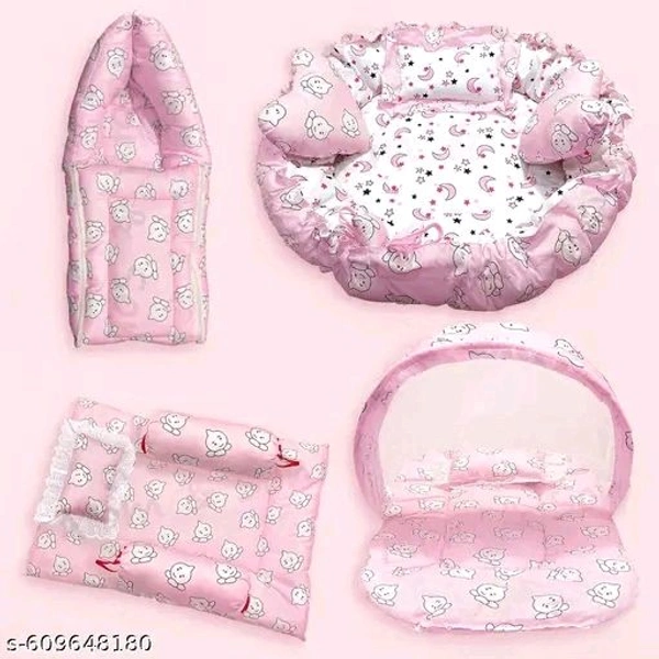 Mom & Son – 5 in 1 Newborn Baby Gift Set Combo - Pink Lace, Free, Bedding Set