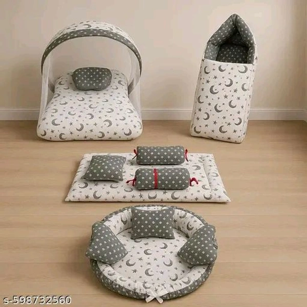 Mom & Son – 5 in 1 Newborn Baby Gift Set Combo - Dove Gray, Free, Bedding Set