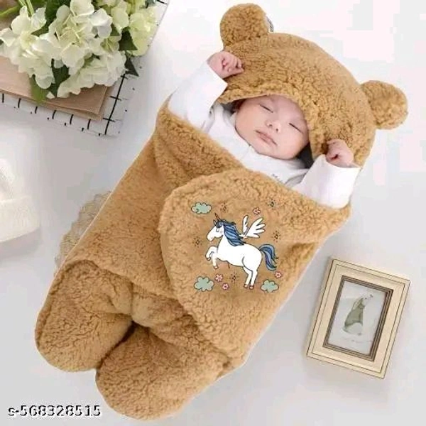 Newborn Baby Winter Sleeping Wrap | Soft Plush Baby Swaddle with Hood (0–6 Months) - Raw Sienna, Width 26 Inchh * Length 29 Inch, Baby Clothes