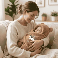 Newborn Baby Winter Sleeping Wrap | Soft Plush Baby Swaddle with Hood (0–6 Months) - Raw Sienna, Width 26 Inchh * Length 29 Inch, Baby Clothes