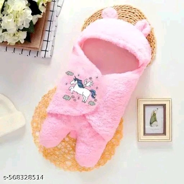 Newborn Baby Winter Sleeping Wrap | Soft Plush Baby Swaddle with Hood (0–6 Months) - Blush Pink, Width 26 Inchh * Length 29 Inch, Baby Clothes