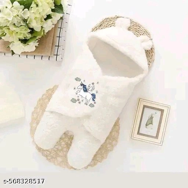 Newborn Baby Winter Sleeping Wrap | Soft Plush Baby Swaddle with Hood (0–6 Months) - white, Width 26 Inchh * Length 29 Inch, Baby Clothes