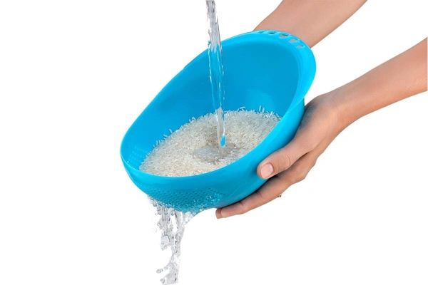 0081A Multi-Function with Integrated Colander Mixing Bowl Washing Rice, Vegetable and Fruits Drainer Bowl-Size: 21x17x8.5cm - 0.605 kgs, India