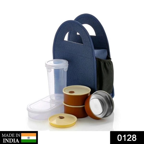 0128 Steel Lunch Box Set (5 pcs, Black) - 1.307 kgs, India