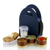 0128 Steel Lunch Box Set (5 pcs, Black) - 1.307 kgs, India