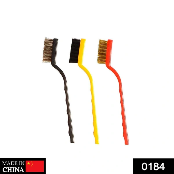 0184 -3 Pc Mini Wire Brush Set (Brass, Nylon, Stainless Steel Bristles) - 0.101 kgs, China