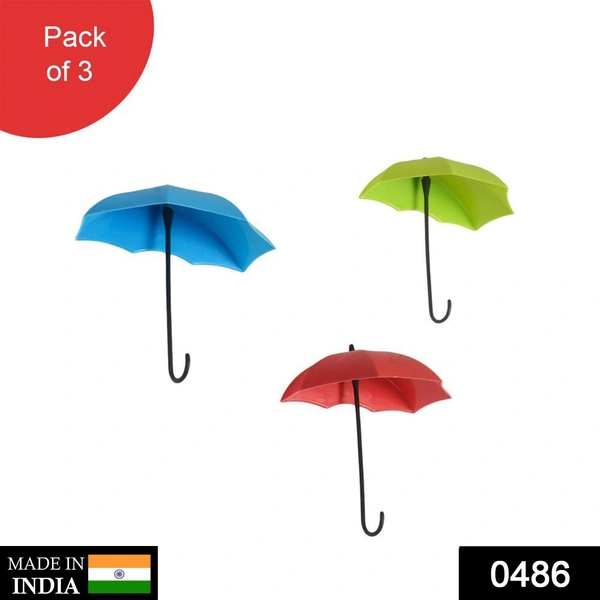 0486_3pcs/set Cute Umbrella Wall Mount Key Holder Wall Hook Hanger Organizer Durable Wall hooks bathroom kitchen Umbrella Wall Hook - 0.1 kgs, India