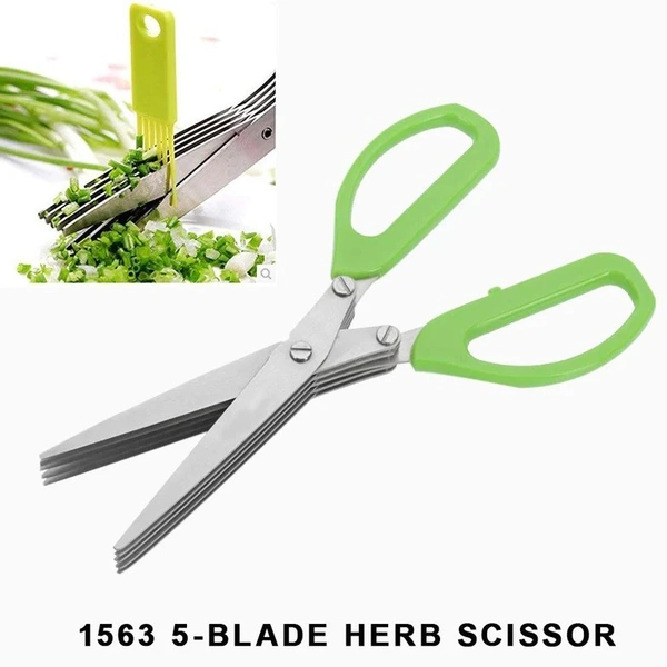 1563 Multifunction Vegetable Stainless Steel Herbs Scissor with 5 Blades - 0.17 kgs, India