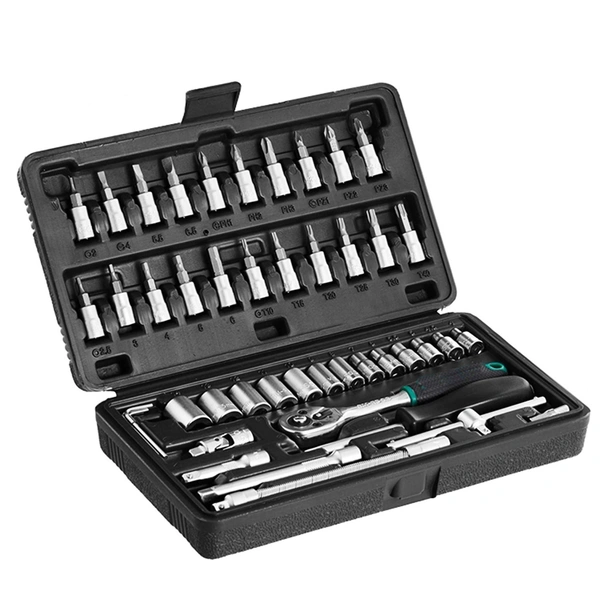 0452 -46pcsMetal 1/4" Socket Set (Black, 46pcs) - 1.223 kgs, China