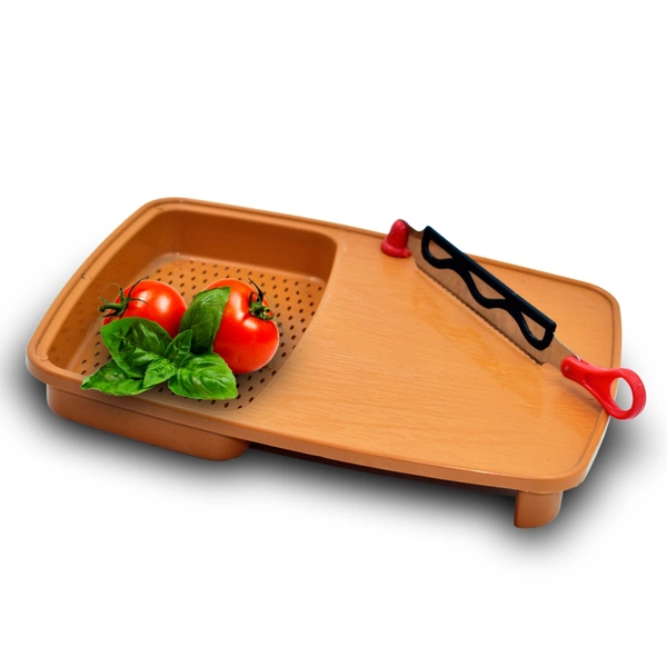 2103 Thick Plastic Kitchen Chopping Cutting Slicing Tray with Holder - India, 0.634 kgs