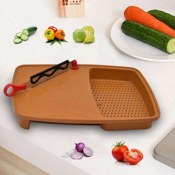 2103 Thick Plastic Kitchen Chopping Cutting Slicing Tray with Holder - India, 0.634 kgs