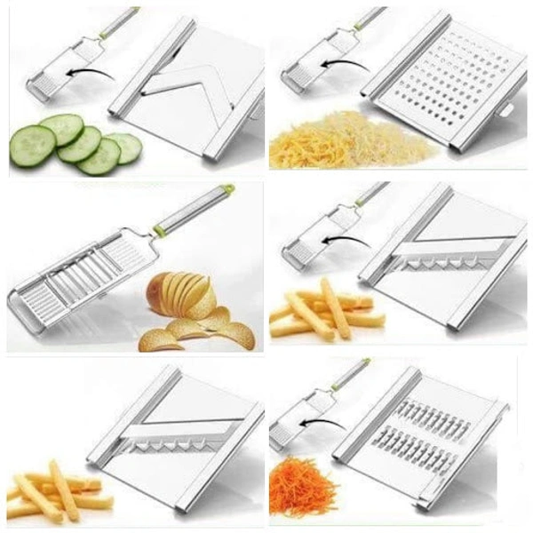 2142 6 in 1 Stainless Steel Kitchen Chips Chopper Cutter Slicer and Grater with Handle - India, 0.56 kgs