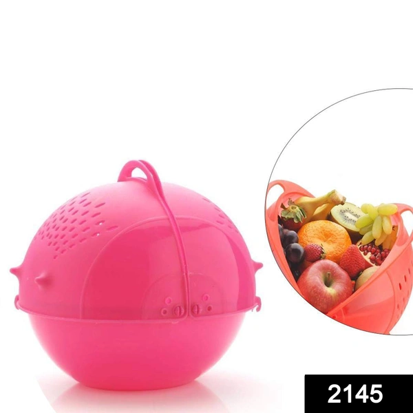 2145 Plastic Revolving Multi Functional Rice, Vegetable Fruit Wash Basket Bowl (Multi Colour) - 2.436 kgs, India