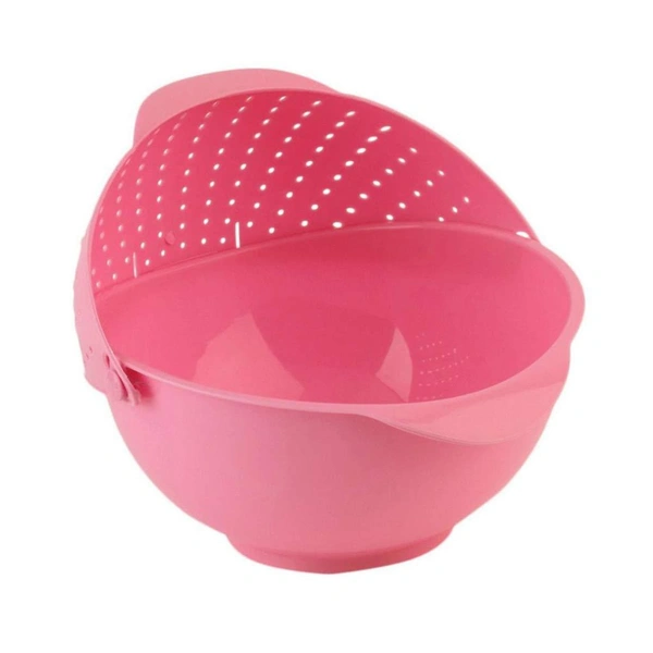 2145 Plastic Revolving Multi Functional Rice, Vegetable Fruit Wash Basket Bowl (Multi Colour) - 2.436 kgs, India