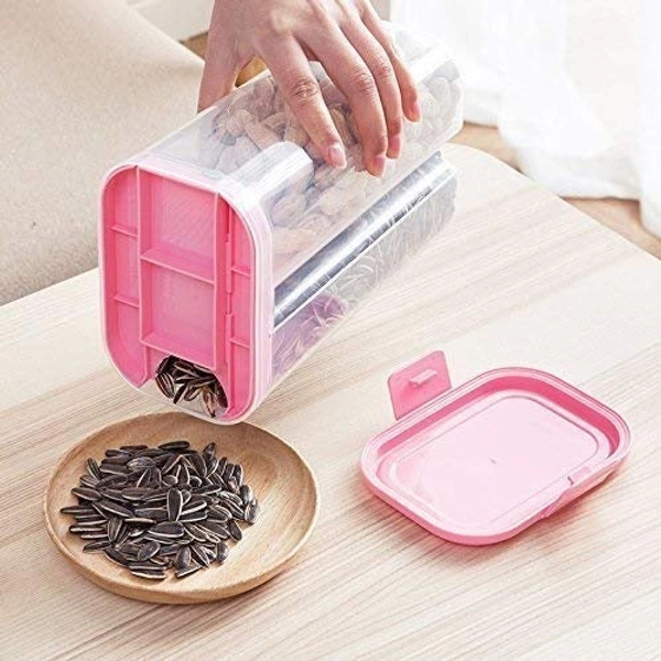 2147 Plastic 2 Sections Air Tight Transparent Food Grain Cereal Storage Container (2000ml) - India, 0.884 kgs