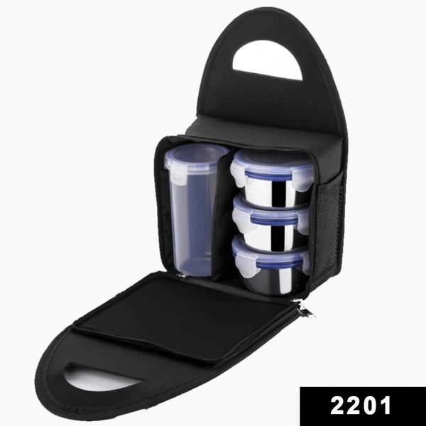 2201 Compact Stainless Steel Airtight Lunch Box Set - 4 pcs (3 Leakproof Containers and 1 Bottle) - 1.326 kgs, India