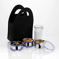 2201 Compact Stainless Steel Airtight Lunch Box Set - 4 pcs (3 Leakproof Containers and 1 Bottle) - 1.326 kgs, India