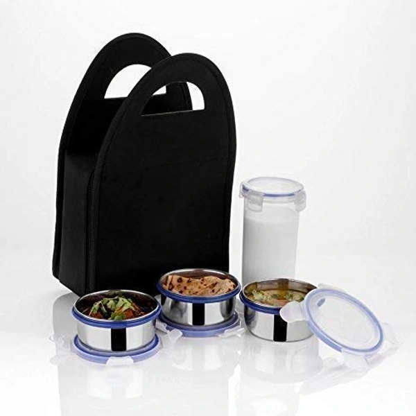 2201 Compact Stainless Steel Airtight Lunch Box Set - 4 pcs (3 Leakproof Containers and 1 Bottle) - 1.326 kgs, India