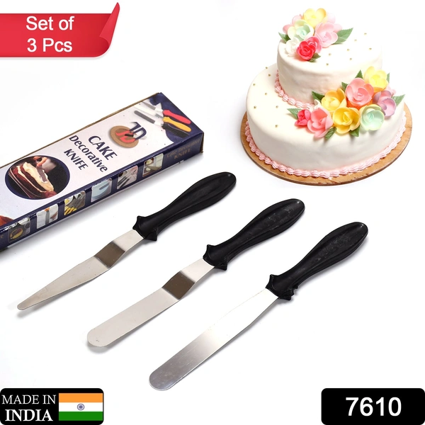 7610 3-in-1 Multi-Function Stainless Steel Cake Icing Spatula Knife Set - 0.09 kgs, India